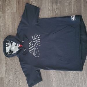 Nike Air Hoodie Mens Large Short Sleeve Pullover Logo Basketball Black Casual